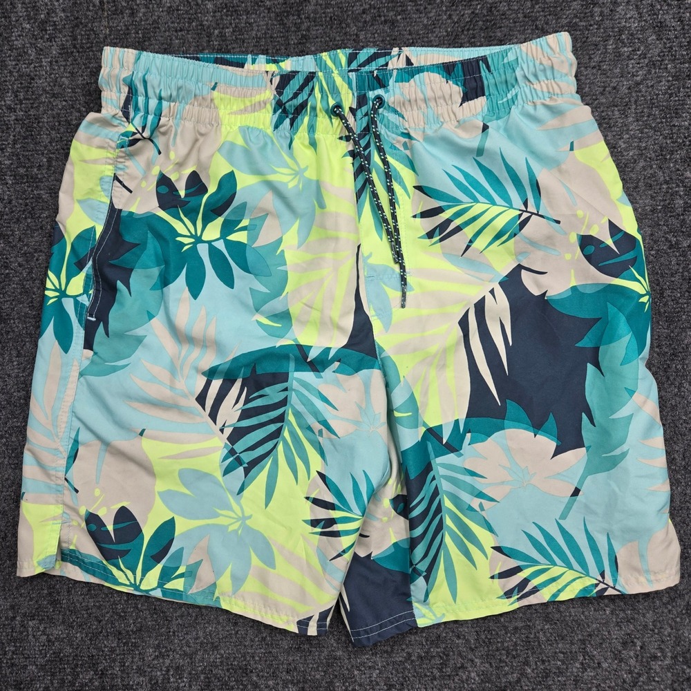 Nike Mens Size Medium W32 Tropical Palm Leaf Print Swim Trunks Blue Green